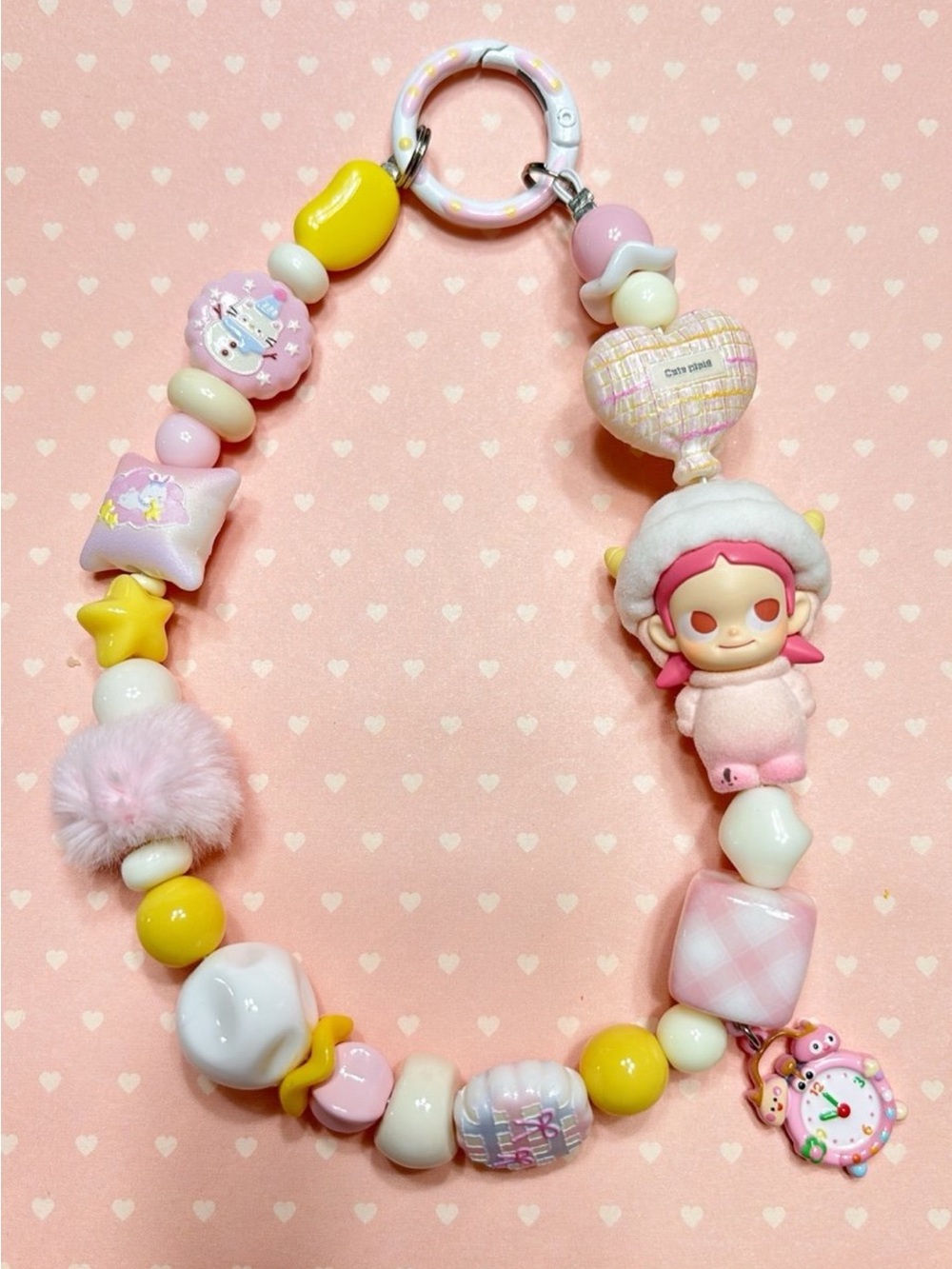 Pastel Pink & Yellow Plush Character Keychain Charm